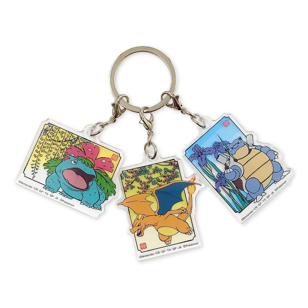 Pokémon 3-Link Acrylic Keychain Japanese Pattern - Venusaur, Charizard & Blastoise