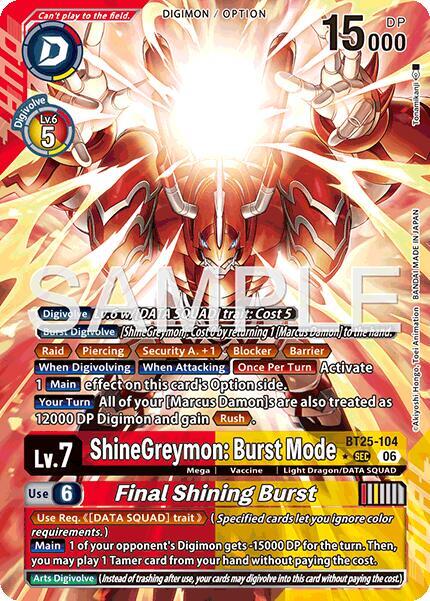 BT25-104 ShineGreymon Burst Mode Final Shining Burst Alternate Art Single