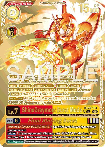 BT25-104 ShineGreymon Burst Mode Final Shining Burst Rare Pull Single